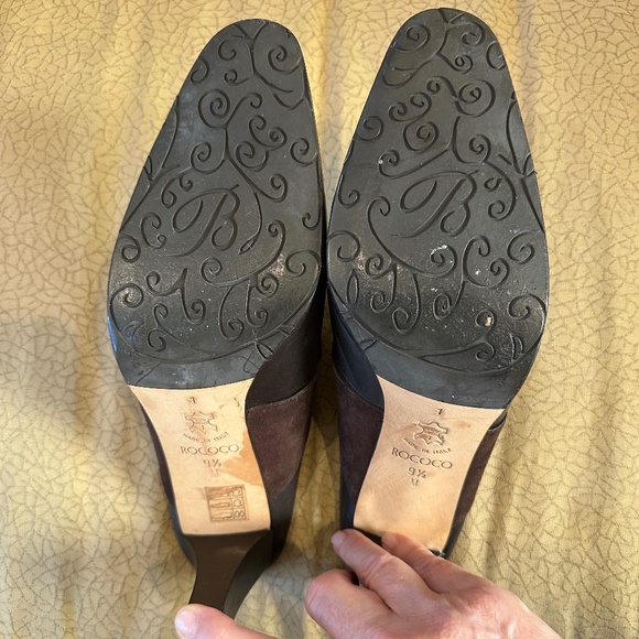 Brighton Rococo Brown Leather and Suede Mules With Tortoise Shell Trim - Picture 5 of 11